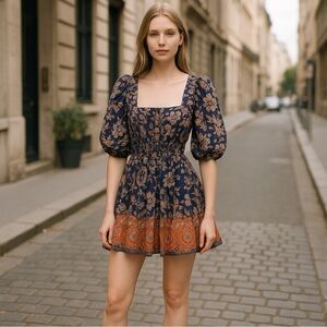 House Of Harlow 1960 Nastassia Ballon Mini Puff Sleeve Floral Dress Size XS